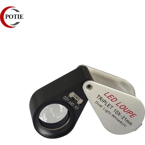 Foldable Portable Jewelry Magnifying LED Eye Loupe 10X-21MM with Lamps Diamond Metal Checking