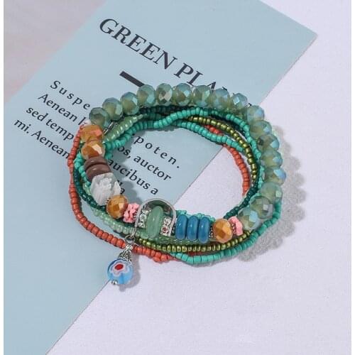 Vintage Bohemian Resin Stone Beads Bracelet & Bangle For Women Multilayer Ethnic Charm Bracelet Set Female Jewelry Present