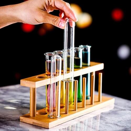 Vintage Wood Stand Rack with Glass Tube Planter Flower Vase Terrarium for Propagating Hydroponics Plants Decoration