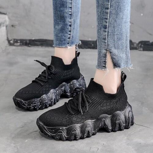 High-soled Platform Socks Sneakers Womens Sports Shoes Black Knit Women Running Shoes Sport Women 2020 Krasivovki Tennis B-528