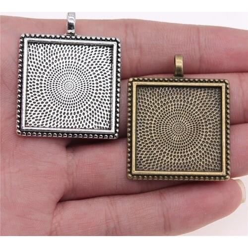 WYSIWYG 4pcs 25mm Inner Size Vintage Antique Bronze Antique Silver Color Alloy Square Cameo Cabochon Base Setting