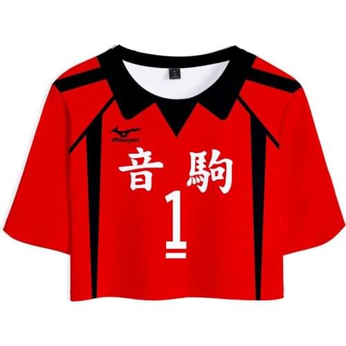 Summer Women T-shirt Anime Haikyuu Nekoma High School Graphic Tees Women Short Sleeve O-Neck Crop Top Shirt Camiseta Feminina