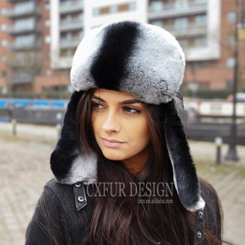 CX-C-10 Women Fashion Chinchilla Dyed Winter Russian Real Rex Rabbit Fur Hat
