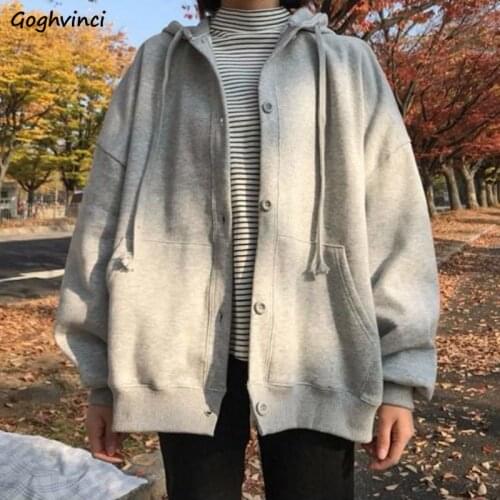 Hoodies Women Hooded Single Breasted Drawstring Pocket Harajuku All-match Soft Ulzzang Fashion Chic Daily Casual Sweatshirts Ins