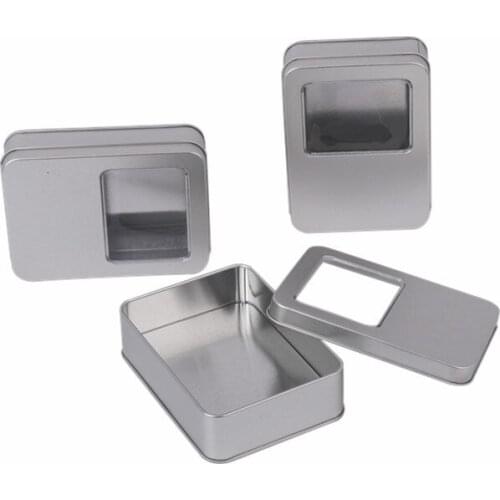 Tin Storage Box With Half Clear Window Lid 12pcs Metal Storage Box Small Metal Organizer Container Sliver Colour Tin Case Cheap