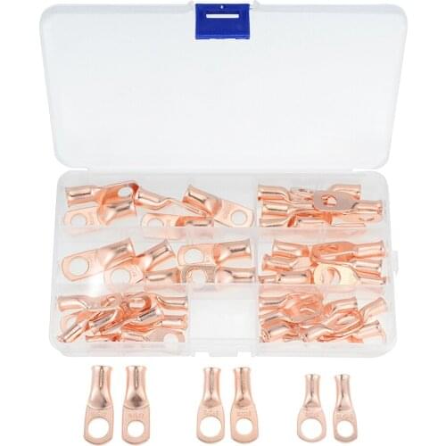 48PCS/BOX AWG Assortment Car Copper Ring Terminal Wire Crimp Connector For Bare Cable Battery Terminals Soldered Connectors Kit