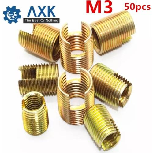 50pcs M3 Self Tapping Thread Insert Screw Bushing M3*M5*6mm 302 Slotted Type Wire Thread Repair Insert Steel With Zinc