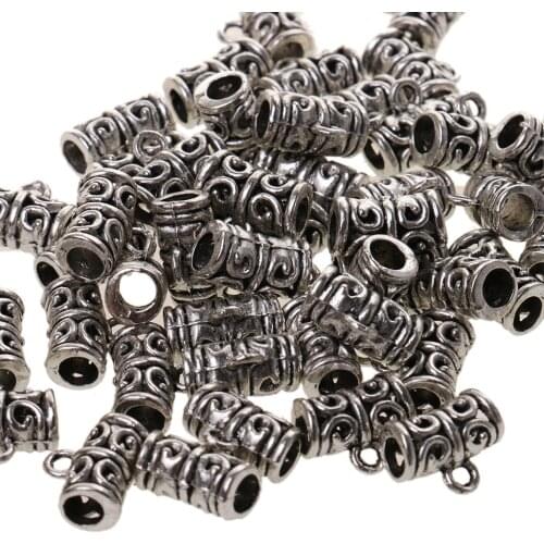 50x Tibetan Spacer Bail Beads Tube Charms Hollow Carved Charm DIY Pendants Jewelry Making Supplies 1.1*0.5cm Jewelry Findings