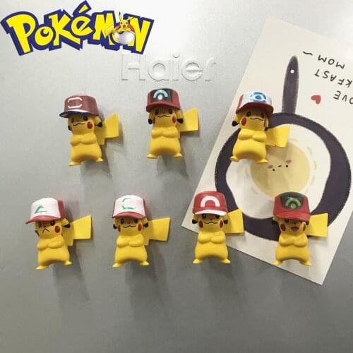 7PCS SET Pikachu Action Figure Three Dimensional Refrigerator Stickers Magnet Stickers Home Decoration Magnets Sticker Message