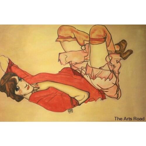 Large Abstract Paintings on Canvas Wally with Red Blouse, 1913 by Egon Schiele Wall Paintings Portrait Hand-made