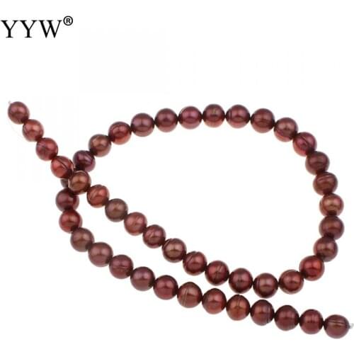 Claret 9-10mm Round Freshwater Pearl Beads 15.7Inch Punch Loose Beads for DIY Women Elegant Necklace Jewelry Making