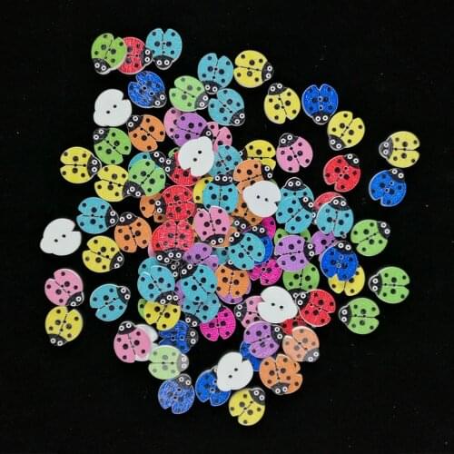 Wood Sewing Button Scrapbooking Mixed Two Holes LadyBird Wooden Buttons Scrapbooking Painted Round Wooden Buttons