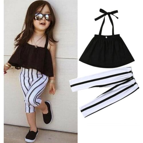 Toddler Kids Baby Girls Clothes Off Shoulder Top T-Shirt Stripe Pants Outfits Girls Summer Clothing
