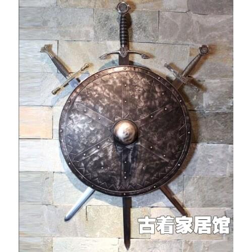 European Knight Sword Samurai armor / shield retro background wall ornaments / Bar Restaurant Sales Department decoration