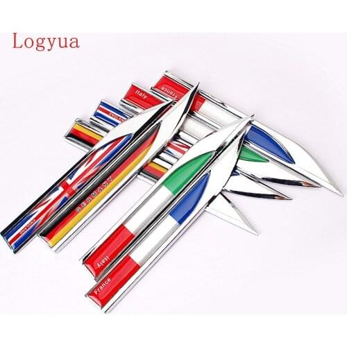 Car Nation Flag 15*1.7cm Metal Epoxy Blade Emblem Fender Sticker For UK USA Italy Germany Russia France Flags 200pcs=100 pair
