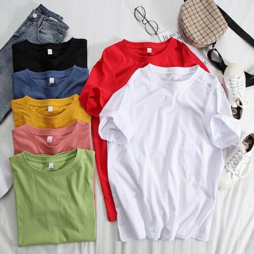 JMPRS 100% Cotton Women T Shirt Super Quality Summer O Neck Short Sleeve Solid Basic Tees Simple Loose Plus Size Female Tops