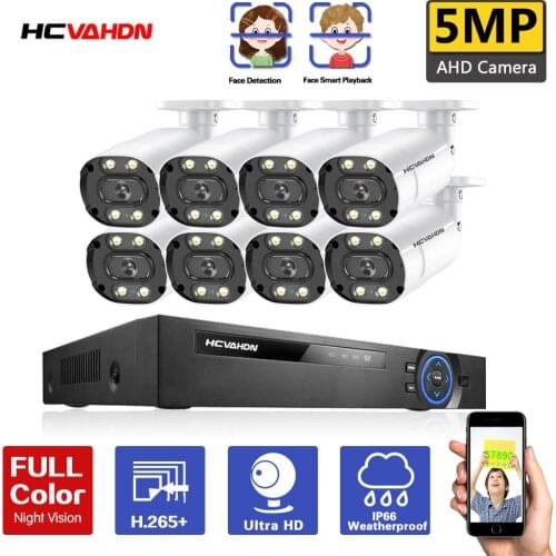8CH DVR Recorder 5MP Kit with 5MP Colorful Night Vision Motion Detection IP66 AHD Camera Outdoor Surveillance Camera Onvif Xmeye