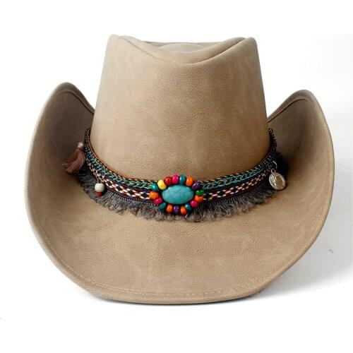 Natural Leather Cowboy Hat Women Men Hats For Lady Tassel Winter Western Sombrero Hats