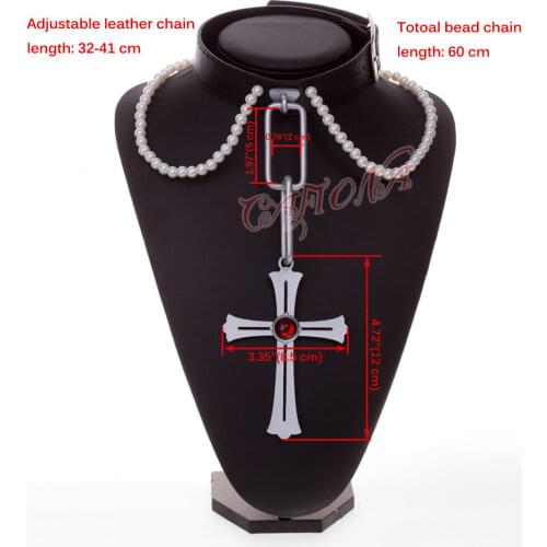 Cafiona Rosario and Vampire Moka Akashiya Cosplay Necklace Cross Pendant Leather Choker Adjustable