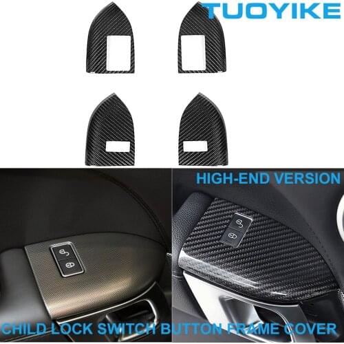 LHD RHD Real Carbon Fiber Child Lock Switch Button Frame Cover Trim Sticker For Land Range Rover Sport Evoque Discovery 2018-20