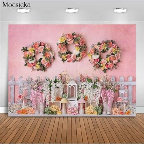 Mocsicka Baby Shower Theme Background Garland Pink Decoration Style Child Portrait Background Photography Banner