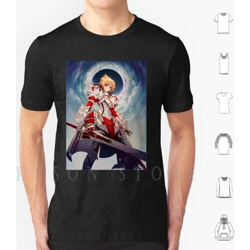 Fate-Mordred T Shirt Men Cotton Fate Mordred Extella Grand Order Servant Holy Grail Cleavage Big Tits Oppai Boobs