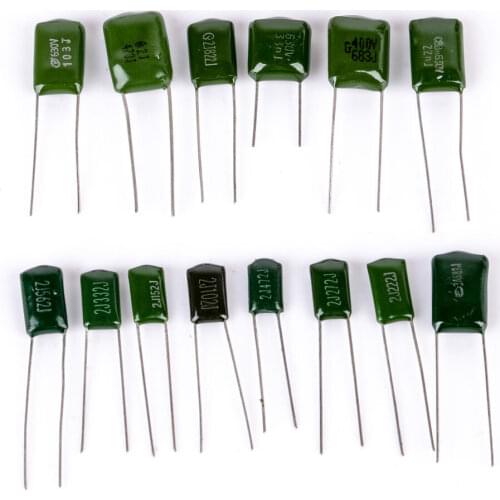 180pcs/lot Polyester Film Capacitor Assorted Kit 2A104J 2A332J 2A472J 2A103J 2A333J 2A473J 2A563J 2A223J Capacitors Set Pack