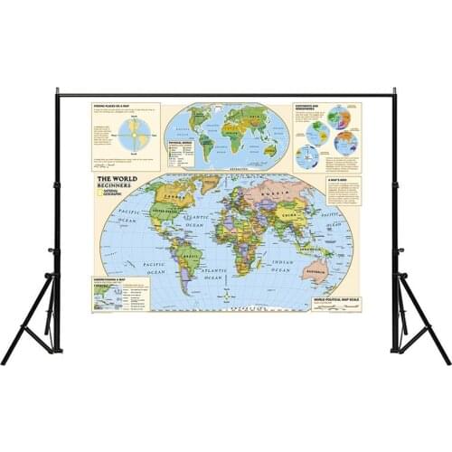 150x225cm Non-woven Foldable World Physical Map With Detailed Label Without National Flag For Beginner