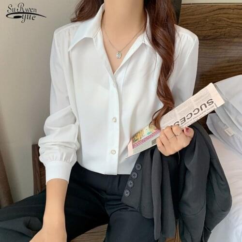 Autumn 2021 New Arrival Women Solid White Chiffon Blouse Long Sleeve Casual Shirt Womens Korean BF Style Chic Tops Blusas 16160