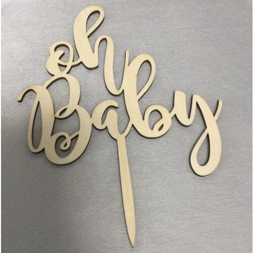 OH BABY wood cake topper for baby shower party wood craft