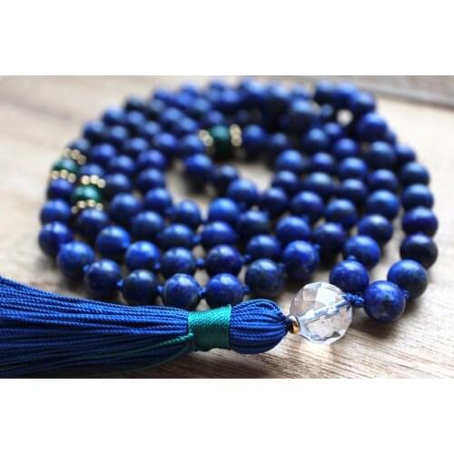 On Sale Hand Knotted Lapis Lazuli Mala Beads 108 Mala Necklace Meditation Jewelry Prayer Necklace Yoga Jewelry Tassel Necklaces