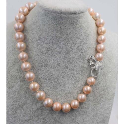 Freshwater pearl necklace pink near round Edison Pearl 18inch wholesale FPPJ 12-15mm big size