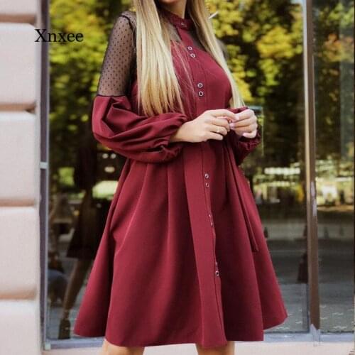 Women A Line Party Dress Casual Sashes Lace Patchwork Ladies Lantern Sleeve Elegant Fashion Women Knee Dresses Fashion Clothing
