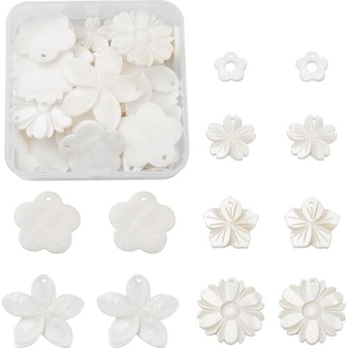 48pcs/box Natural Freshwater Shell Pendants Mixed Flower White Charm for Jewelry Making DIY Necklace Earring Bracelet Decoration