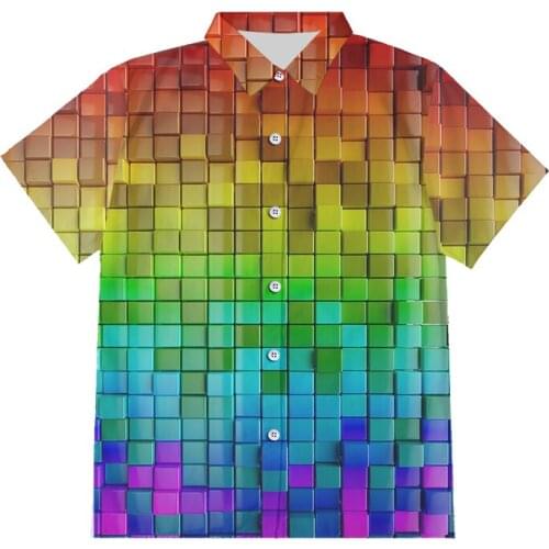 IFPD EU/US Size Colored Square Harajuku Mens Casual Button Shirt Cool Print 3D Shirt Suitable For Slim Short Shirt Oversized