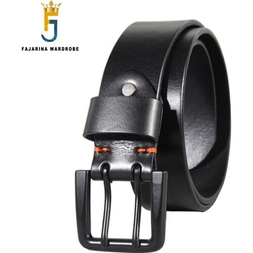 FAJARINA Top Quality 100% Pure Cow Skin Retro Double Pin Buckle Metal Belt for Men Genuine Leather 3.8cm Accessories N17FJ920