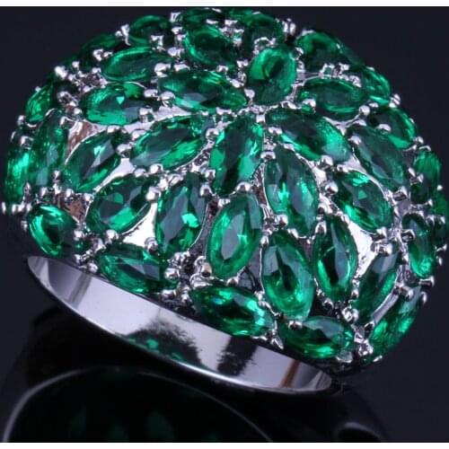 Luxurious Huge Green Cubic Zirconia Silver Plated Ring V0509