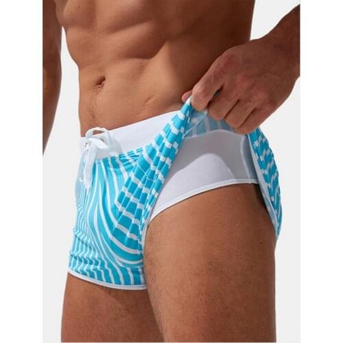 SFIT Striped Mens Sexy Swimsuit Shorts Swimwear Briefs Swimming Sunga Beach Shorts Swim Trunks Sports Surf Mayo Board Shorts