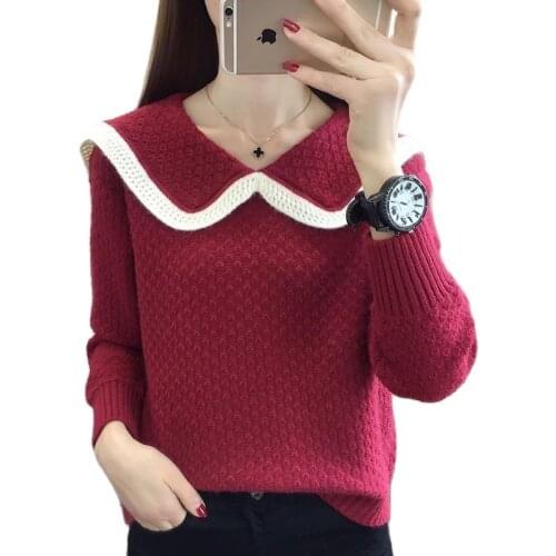 Sweater Autumn Women Pullover Fashion Korean Lazy Style Long Sleeve Doll Collar Sweater Casual Ladies knitting Shirt Top TT0052