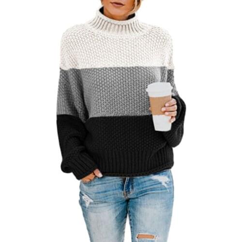 Striped Contrast Color Turtleneck Sweaters Women 2020 Fashion Long Sleeve Plus Size Oversize Knitted Pullovers Loose Sweaters