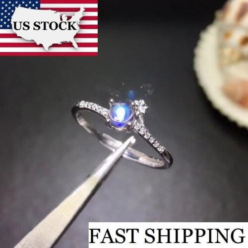 Uloveido Natural Moonstone Gemstone Ring, 925 Sterling Silver Ring for Women, Blue Stone Engagement Wedding Ring 28% off FJ263
