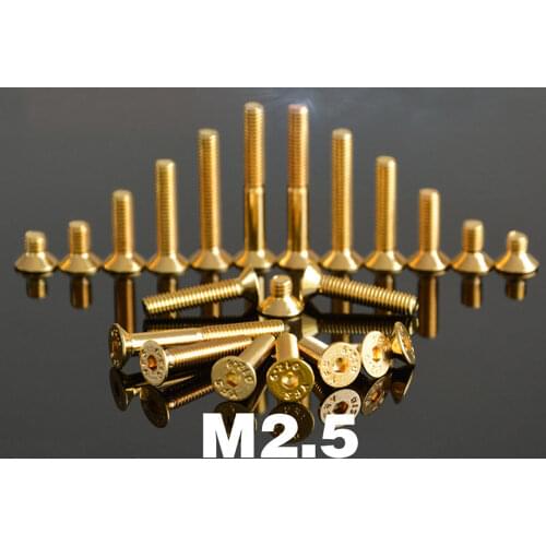 M2.5 x6/8/10/12/14mm Golden 12.9 Grade Alloy Steel Hex Allen Socket Flat Head Screw DIN7991 For Car Model DIY Furniture fastener