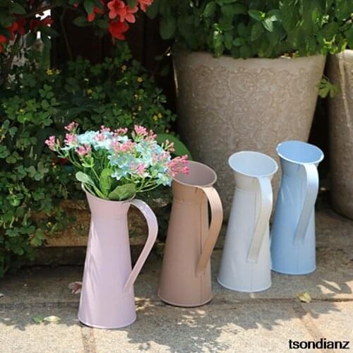 20cm Vintage Shabby Chic Flower Vase Tin Pitcher Jug Metal Wedding Home Decor Gardening Retro Tin Can Art Vase