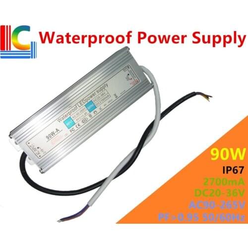 90W Waterproof Power Supply 20V to 36V Lighting transformer 2700mA 2.7A LED Driver Adapter 110V 220V Floodlight Street Light CE