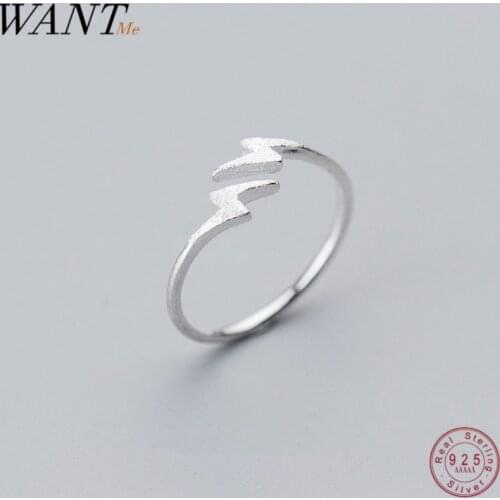 WANTME Personality Minimalist Lightning Open Rings for Women Genuine 100% 925 Sterling Silver Party Wedding Jewelry Accessories