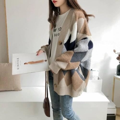 Clothing jacket female early spring and autumn 2019 new loose Korean version of super fire knit cardigan thickening tide