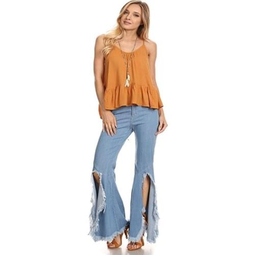 Irregular tassels Stretching Bell-Bottoms Jeans Women Long Stretching Flare Jeans For Girls Trousers for women Jeans Large Size