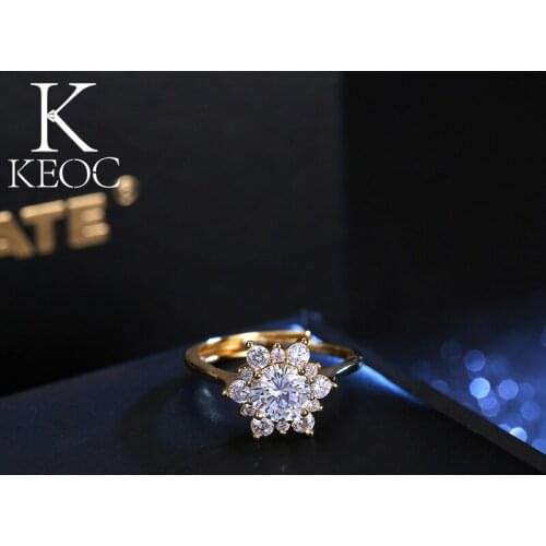 Keoc Korean Fashion Gold Silver AAA Zirconia Sun Flower Ring Female Wedding Jewelry Adjustable Size Personalized Gift 2021 Trend