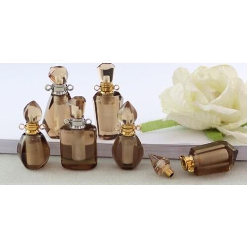 1PC Smokey Quartz Perfume Bottle Pendant Necklace Crystal Essential Oil Diffuser Fragrance Pendants Women Jewelry
