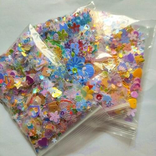 10-20g Random Mix Color Bulk Sequin Small Shell Double Heart Snowflake Mermaid Dolphin Crafts Decoration DIY Accessories 2-10mm